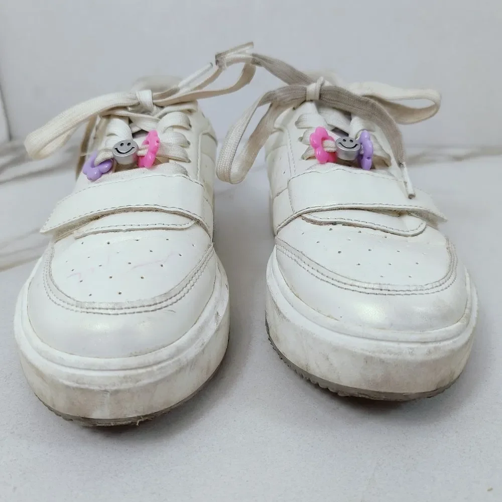 Justice Sport Girls' Beaded Low Court Sneakers, Pearl White, Sz 3